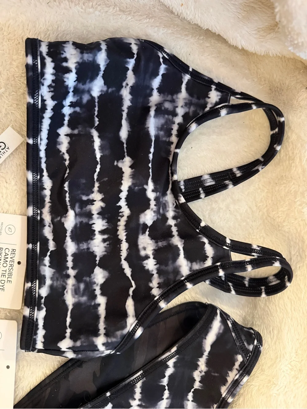 Athleta Girl reversible, camo Black & White Tie-Dye Sports Bikini Set size 6